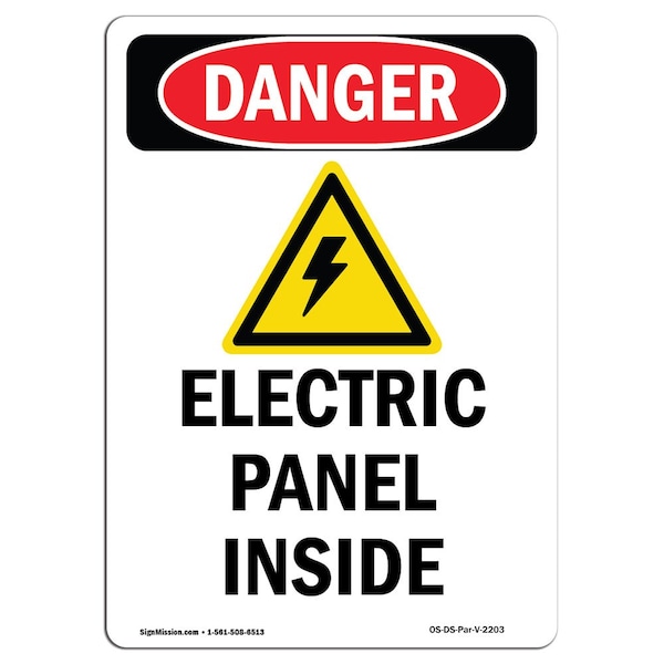 Safety Sign, OSHA Danger, 5" Height, Electric Panel Inside, Portrait, 10PK